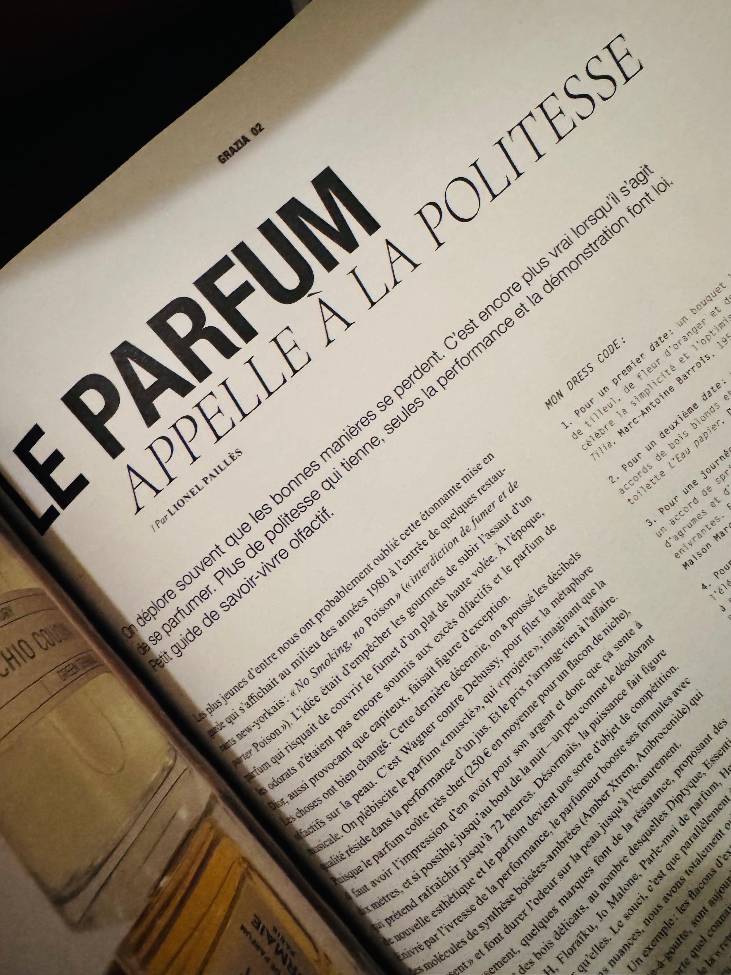 un parfum de politesse photo extrait article magazine Grazia